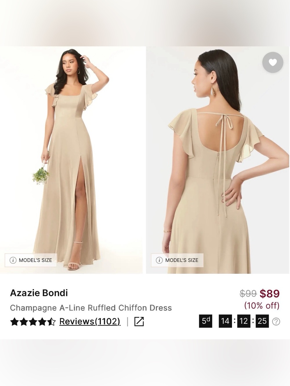 Azazie Champagne A-Line Maxi Dress with Ruffled Sleeves